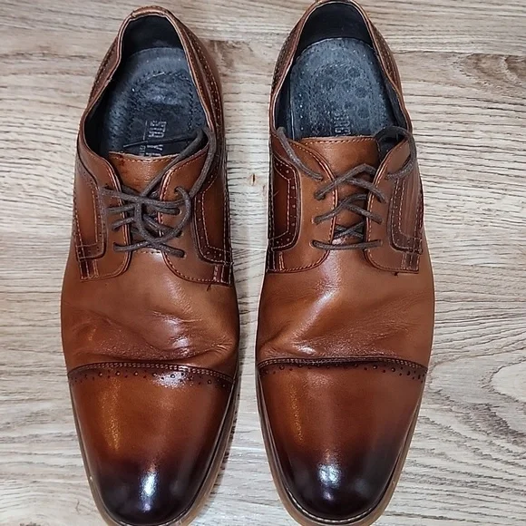 Stacy Adams Mens Dickinson Cap Toe Oxford Shoes Cognac Brown Roynd Toe Size 9W - Picture 3 of 11